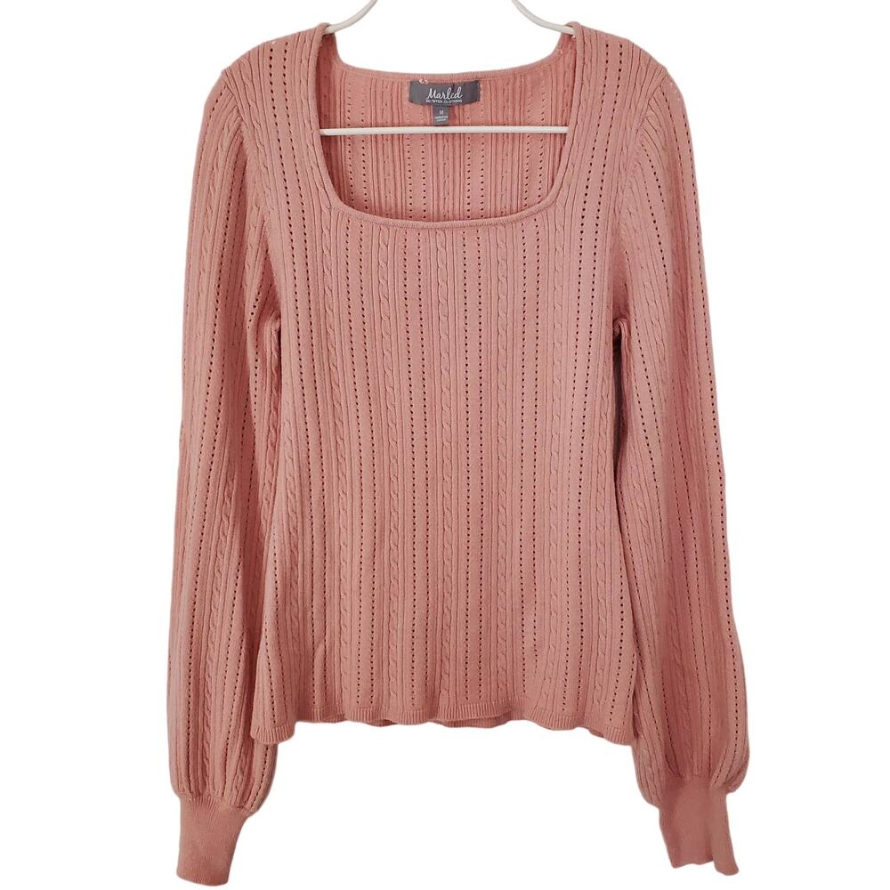 NWOT Marled Reunited Clothing Long Sleeve Square Neck Pink Sweater Size M